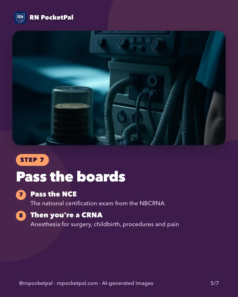 Pass the boards. Pass the NCE: The national certification exam from the NBCRNA. Then you're a CRNA: Anesthesia for surgery, childbirth, procedures and pain