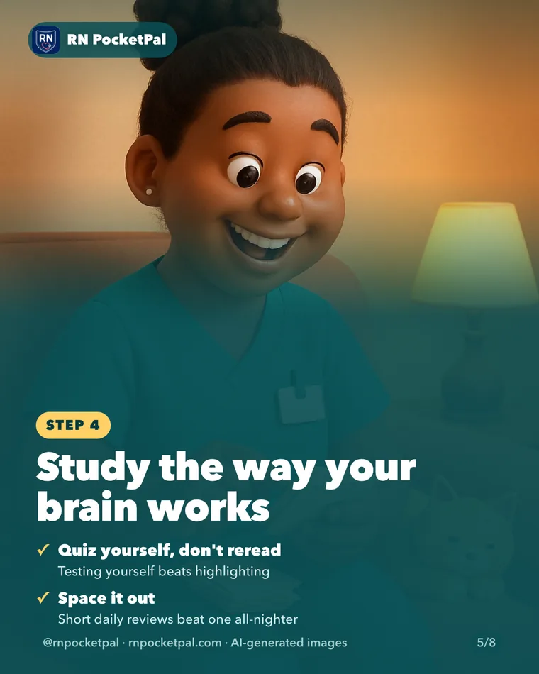 Study the way your brain works. Quiz yourself, don't reread: Testing yourself beats highlighting. Space it out: Short daily reviews beat one all-nighter