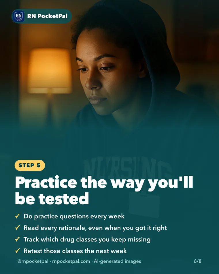 Practice the way you'll be tested. Do practice questions every week. Read every rationale, even when you got it right. Track which drug classes you keep missing. Retest those classes the next week