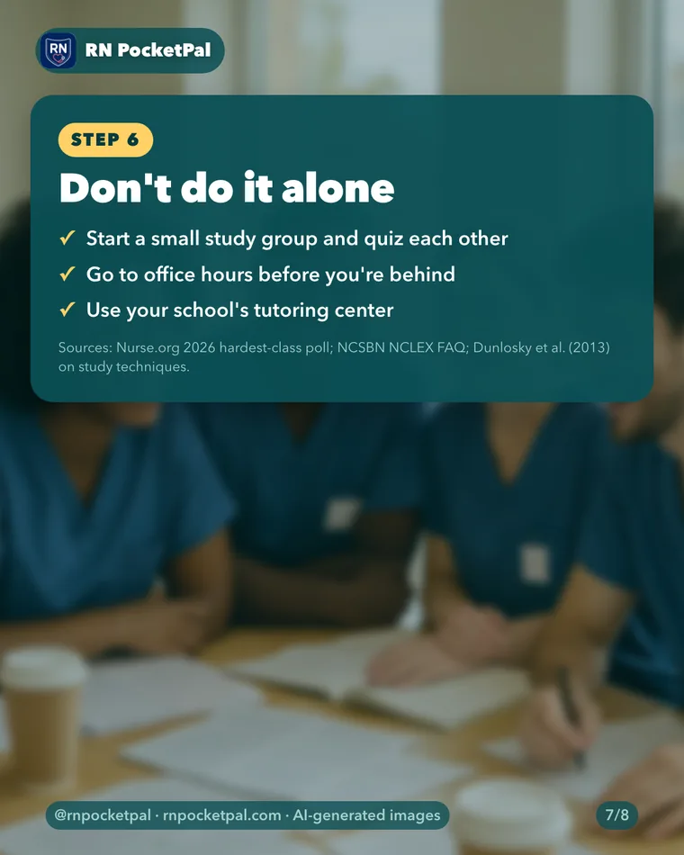 Don't do it alone. Start a small study group and quiz each other. Go to office hours before you're behind. Use your school's tutoring center